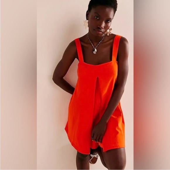 🚨 NWOT Free People Nichola Romper in Tangerine Tango - Picture 3 of 4